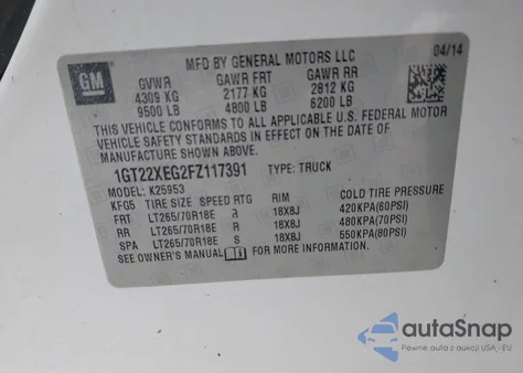 2015 GMC Sierra 2500Hd from USA, damaged, VIN 1GT22XEG2FZ117391